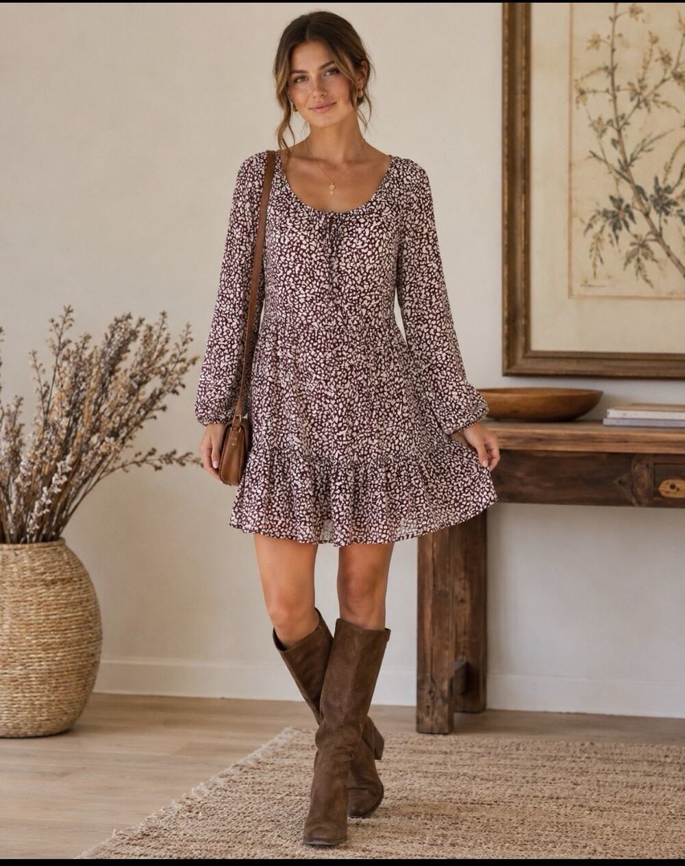 Gap Women Burgundy Casual Tiered Dress XL Cottagecore Romantic Prairie Boho